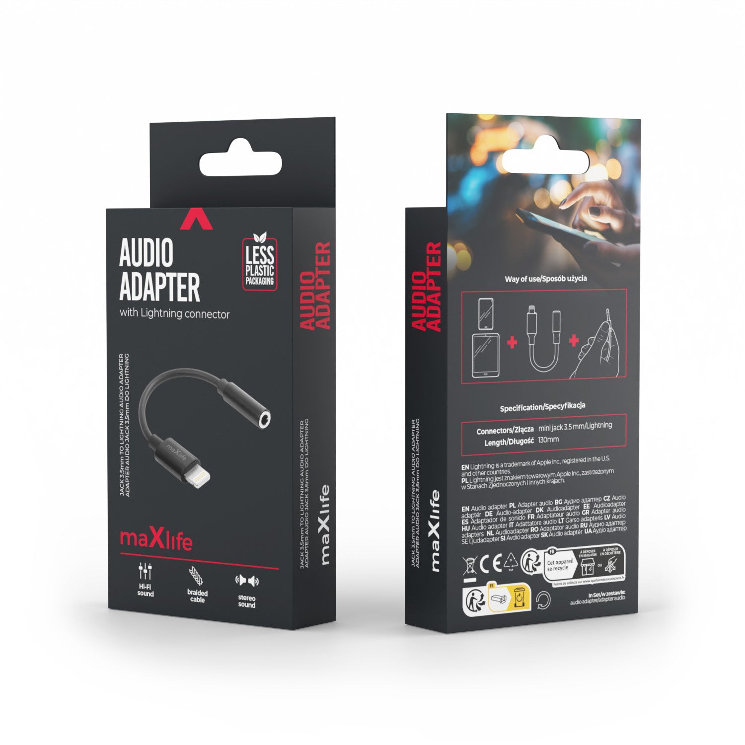 Câble Adaptateur Audio Maxlife MXJL-02 Jack 3,5mm vers Lightning Noir