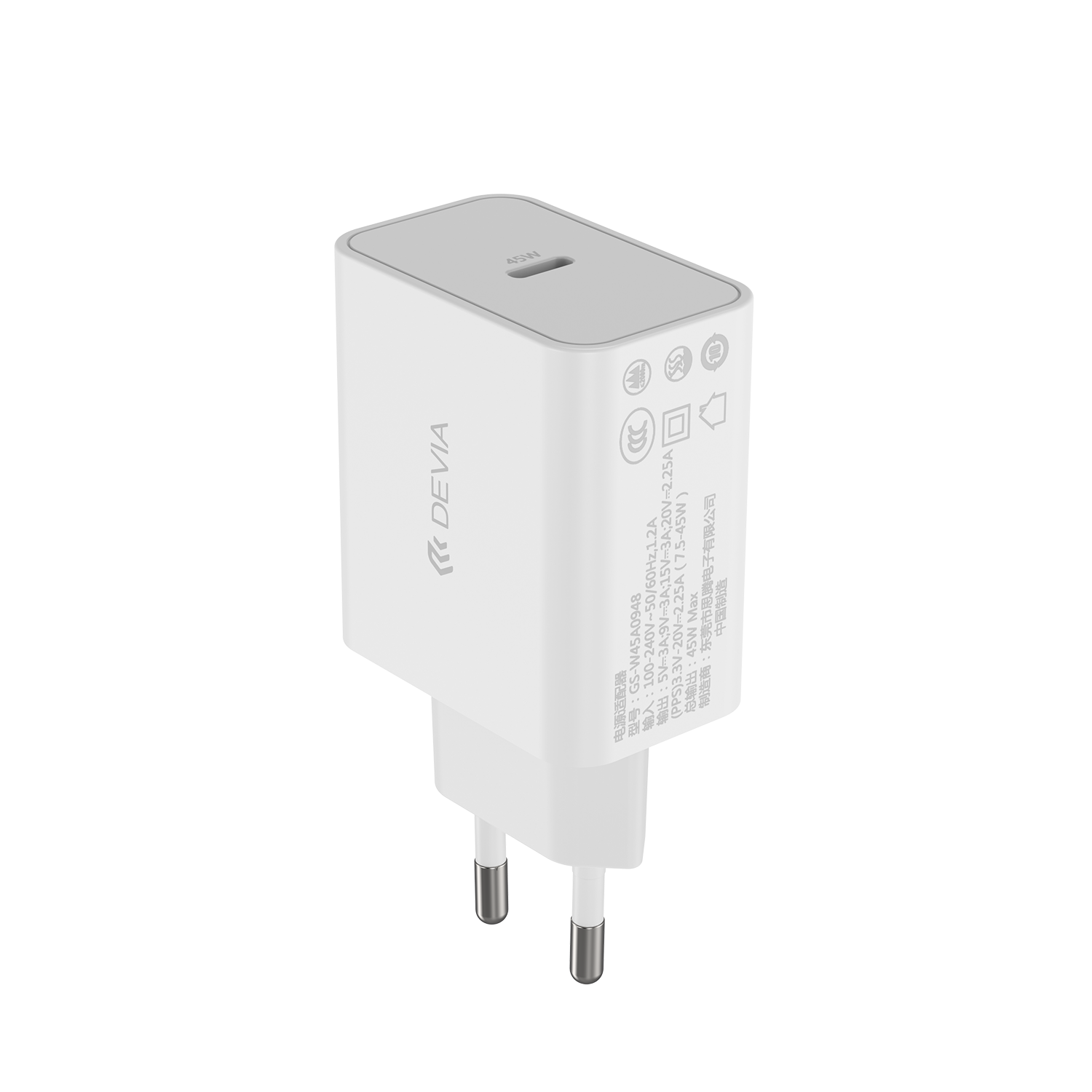 Devia wall charger Rocket PD 45W 1x USB-C white + cable USB-C - USB-C