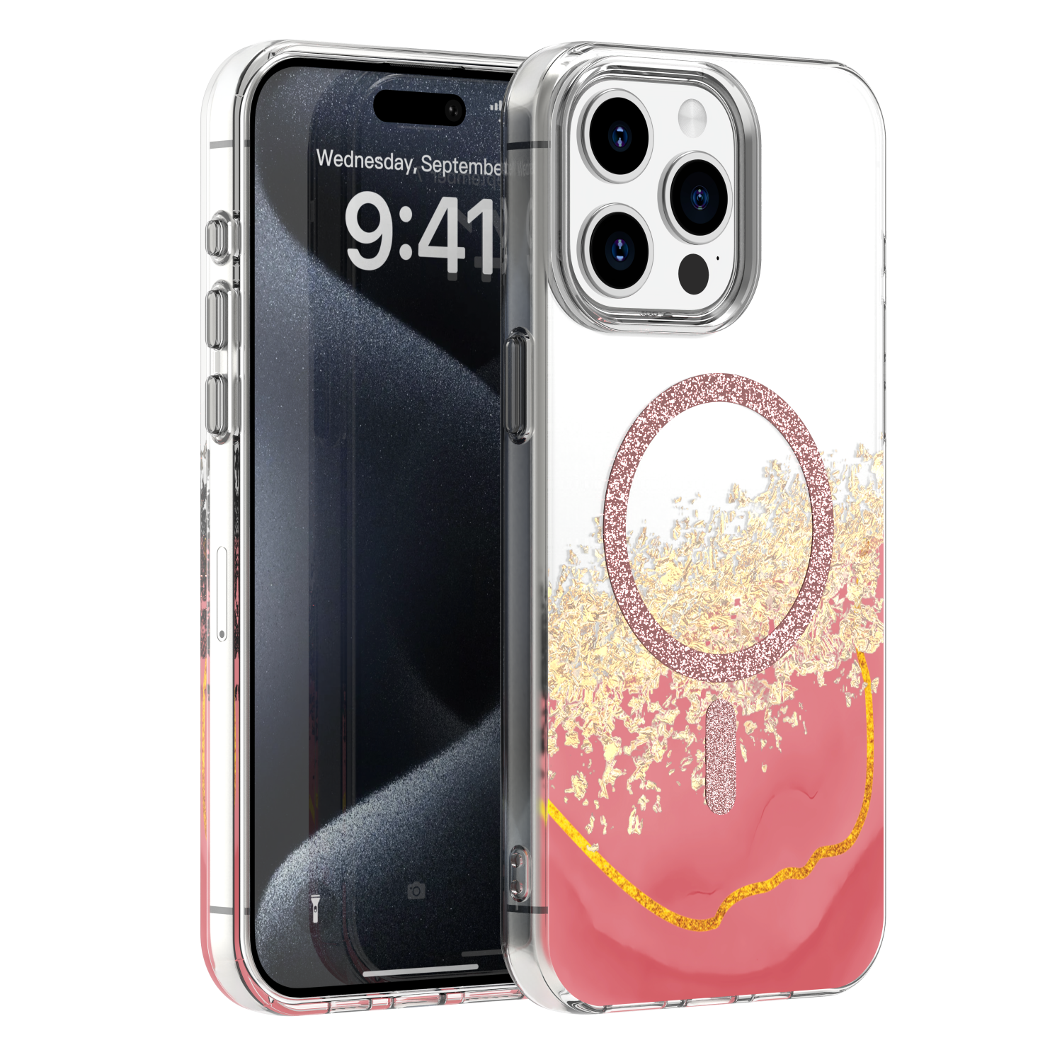 Coque Epoxy Mag iPhone 14 Pro rose — MagSafe
