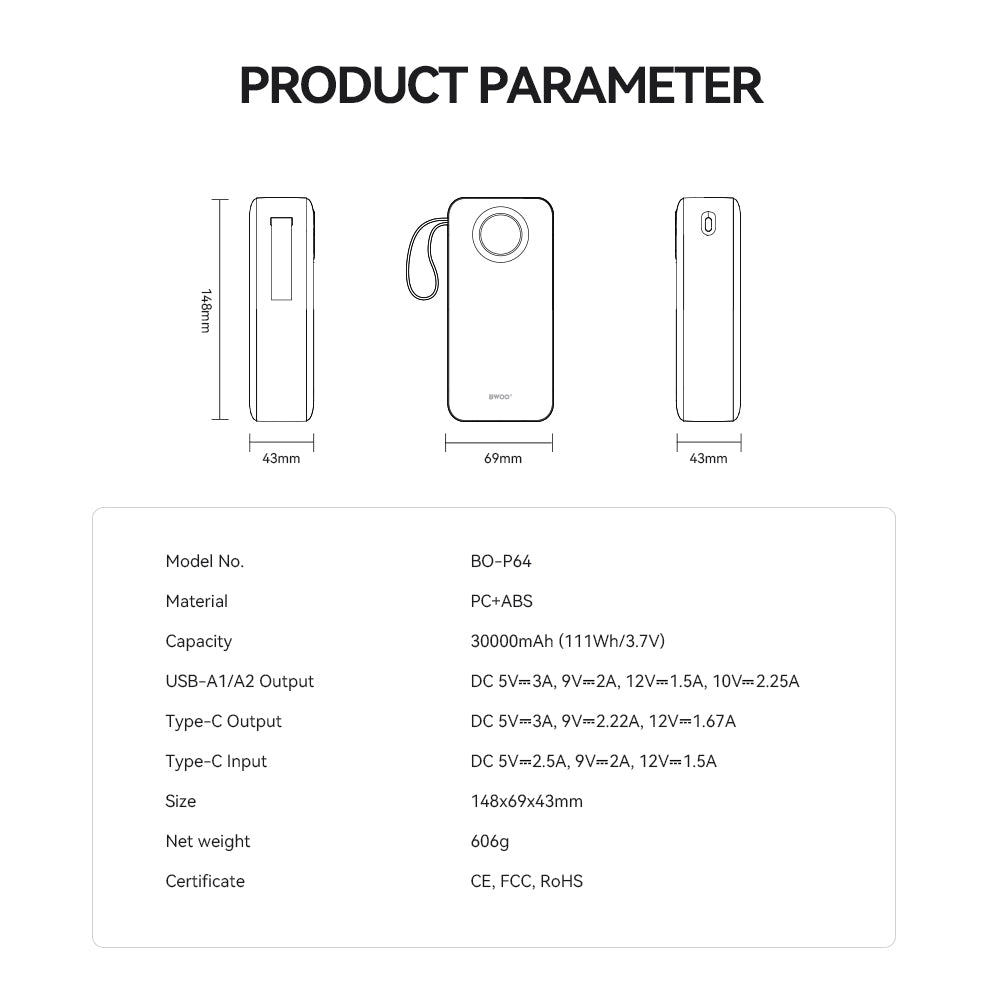 Batterie externe BWOO 30000 mAh — 22,5W