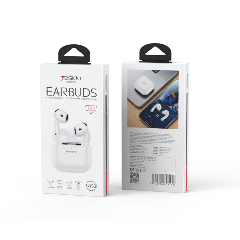 YESIDO HEADPHONES TWS31 BT 5.4 300mAh WHITE