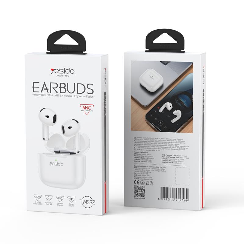 YESIDO HEADPHONES TWS32 (ANC) BT 5.4 300mAh WHITE