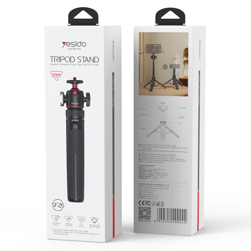 YESIDO TRIPOD WITH CAMARA HOLDER SF26 <65CM BLACK