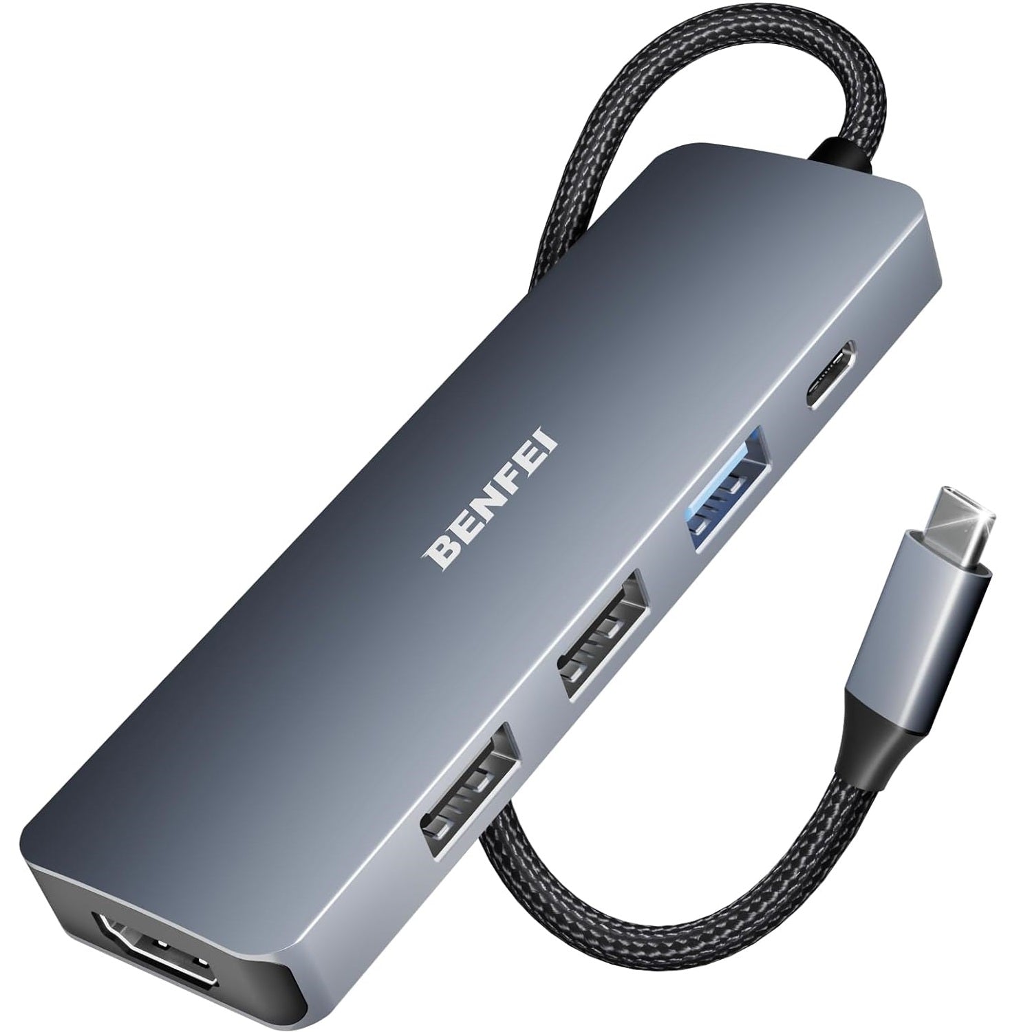 BENFEI adapter hub 5 in 1 USB-C to 4K HDMI USB-C 100W PD 3x USB A gray