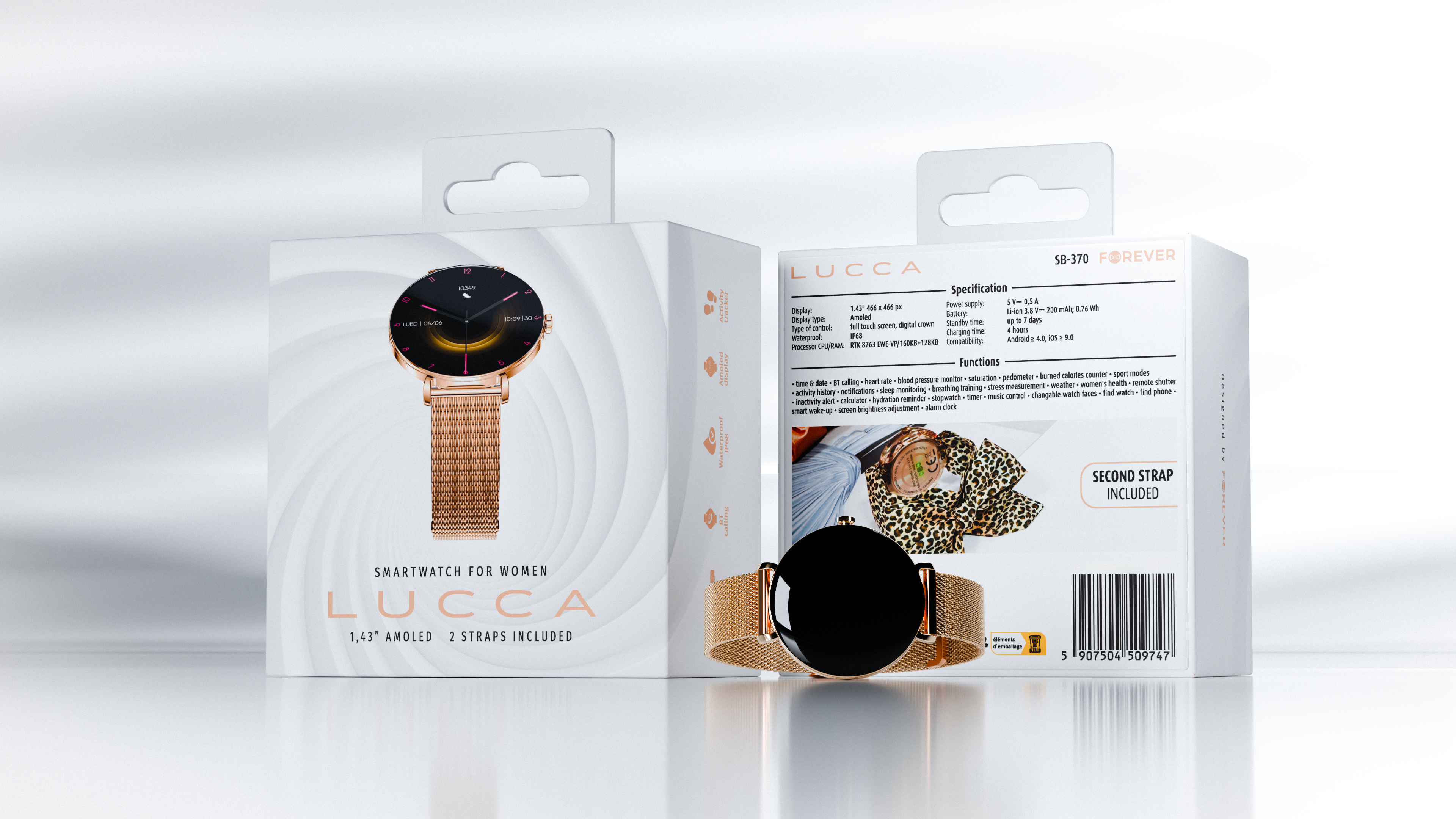 Forever Smartwatch Lucca SB-370 Rose Gold - Leopard Print