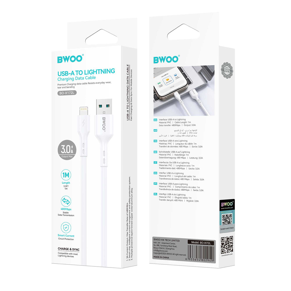 BWOO Cable USB - Lightning 1m 3A White X172L