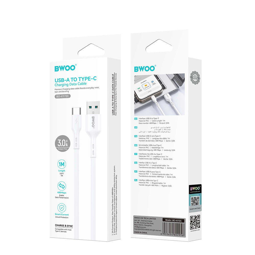 BWOO Cable USB - USB-C 1m 3A White BO-X172C