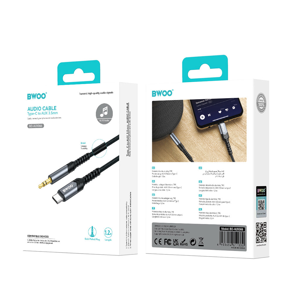 BWOO kabel AUX 3.5mm - USB-C BO-AUX066 czarny
