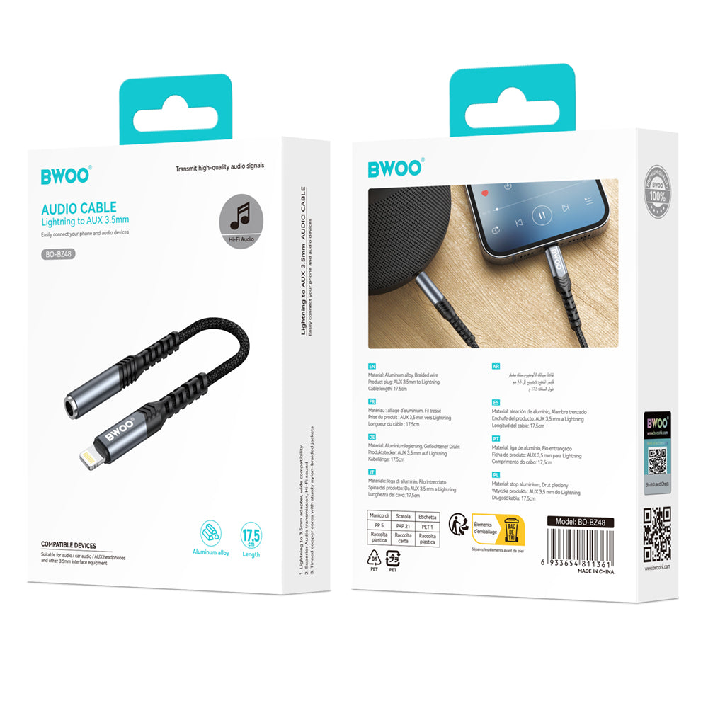 BWOO Adapter AUX 3.5mm - Lightning Black BZ48