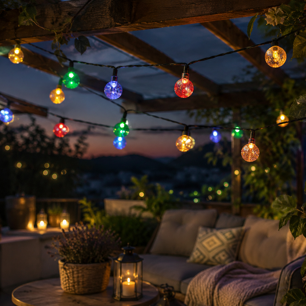 Guirlande LED Solaire Boules Cristal SCB61 6,5m 30 LED Multicolore