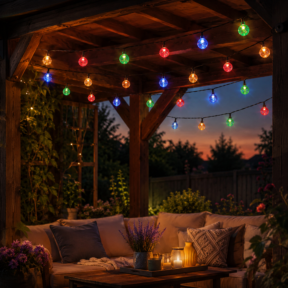 Guirlande LED Solaire Boules Cristal SCB61 6,5m 30 LED Multicolore
