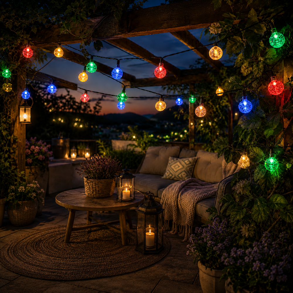 Guirlande LED Solaire Boules Cristal SCB61 6,5m 30 LED Multicolore