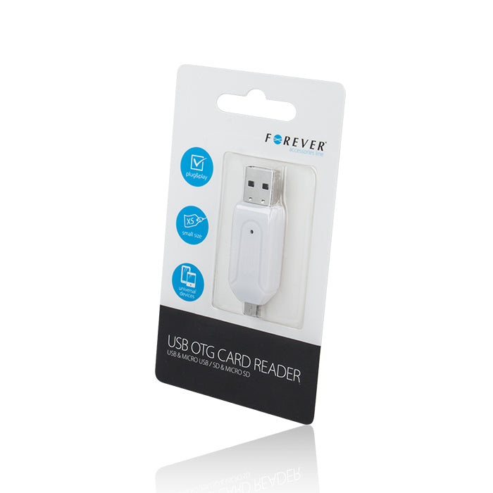 Lecteur de carte mémoire microSD/SD USB + microUSB OTG Forever blanc