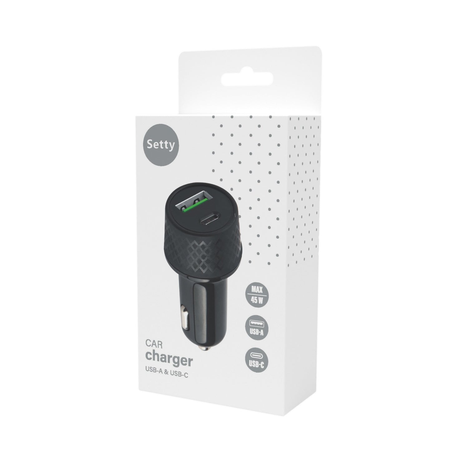 Setty car charger 1xUSB 2,4A + 1xUSB-C PD 45W S-LA-04 black