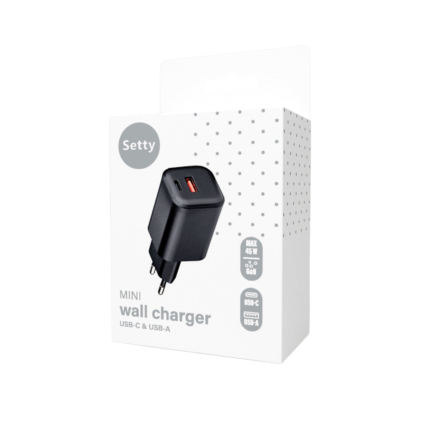 Setty wall charger USB-A + USB-C 45W S-QLSN-CA-45-01
