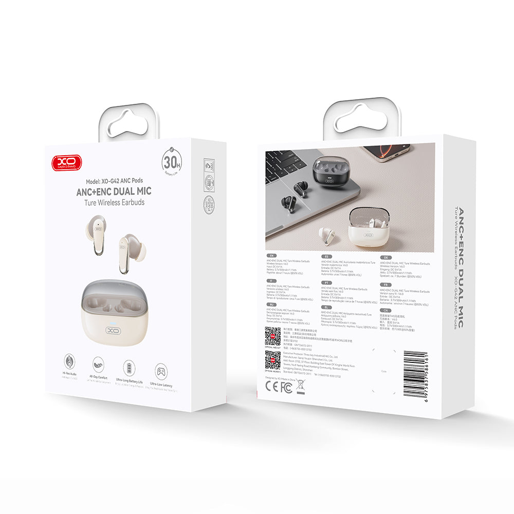 XO Bluetooth earphones G42 TWS beige ANC + ENC