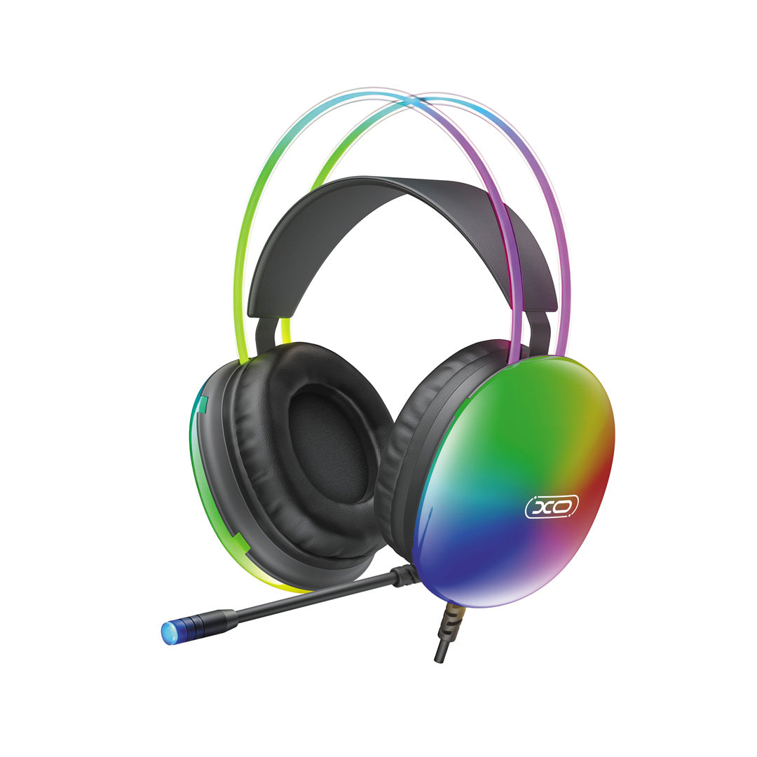 XO wired headphones GE11 jack 3,5mm - USB-A black RGB microphone