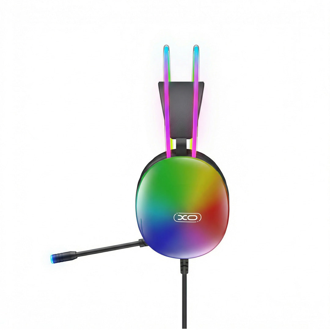 XO wired headphones GE11 jack 3,5mm - USB-A black RGB microphone