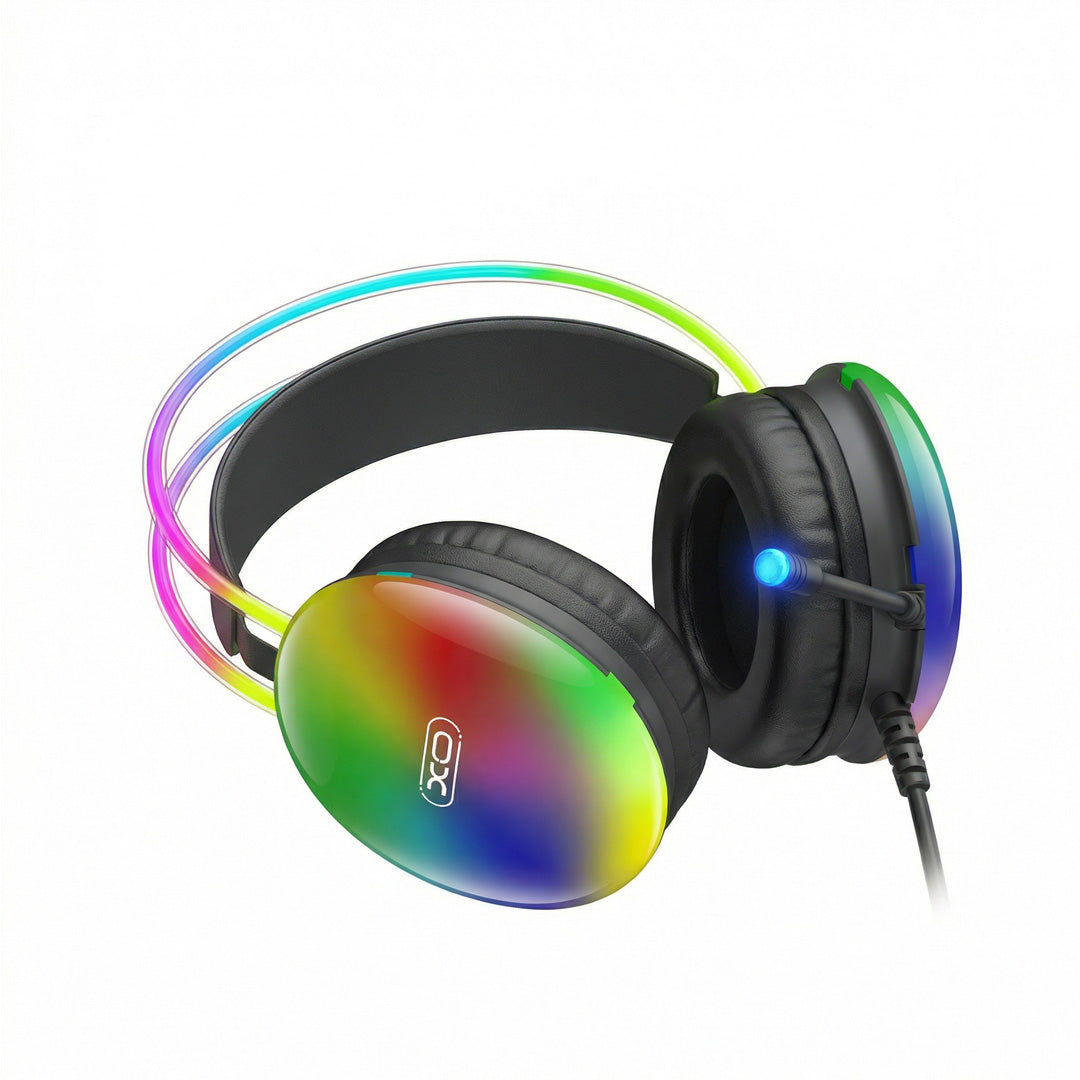 XO wired headphones GE11 jack 3,5mm - USB-A black RGB microphone