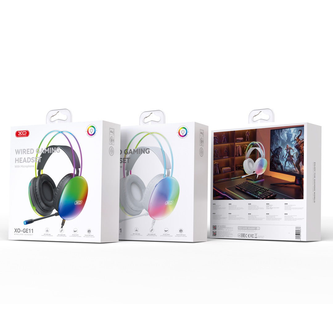 XO wired headphones GE11 jack 3,5mm - USB-A black RGB microphone