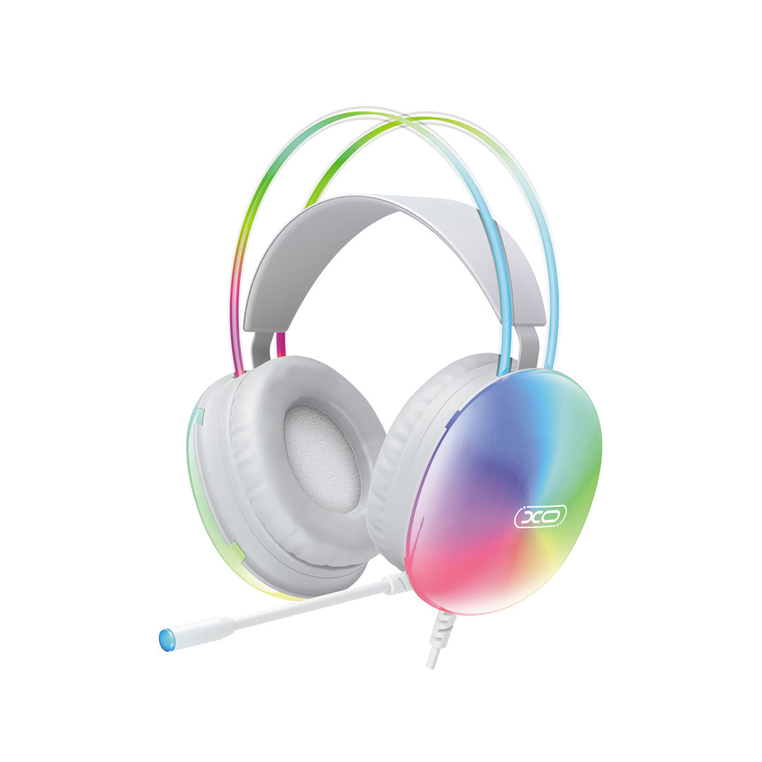 XO wired headphones GE11 jack 3,5mm - USB-A white RGB microphone