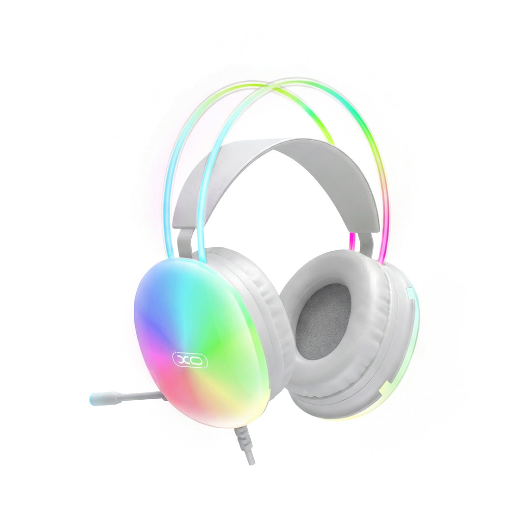 XO wired headphones GE11 jack 3,5mm - USB-A white RGB microphone