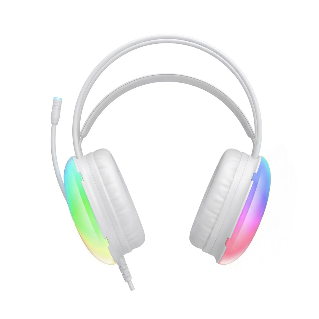 XO wired headphones GE11 jack 3,5mm - USB-A white RGB microphone