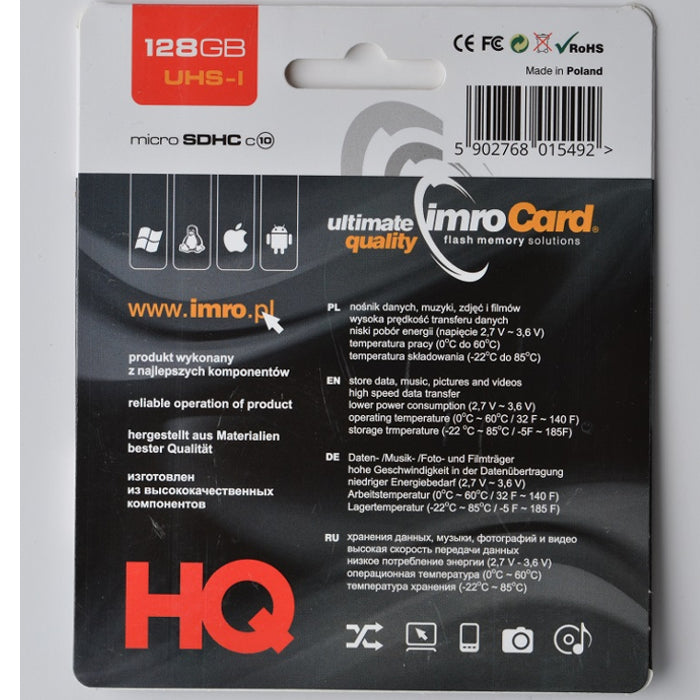 Carte mémoire Imro microSDHC 128GB classe 10 UHS-I + adaptateur