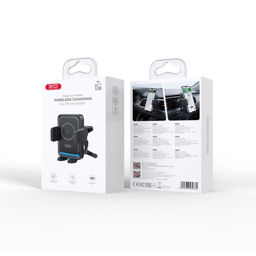 XO car holder WX046 with wireless inductive charger 15W black air vent