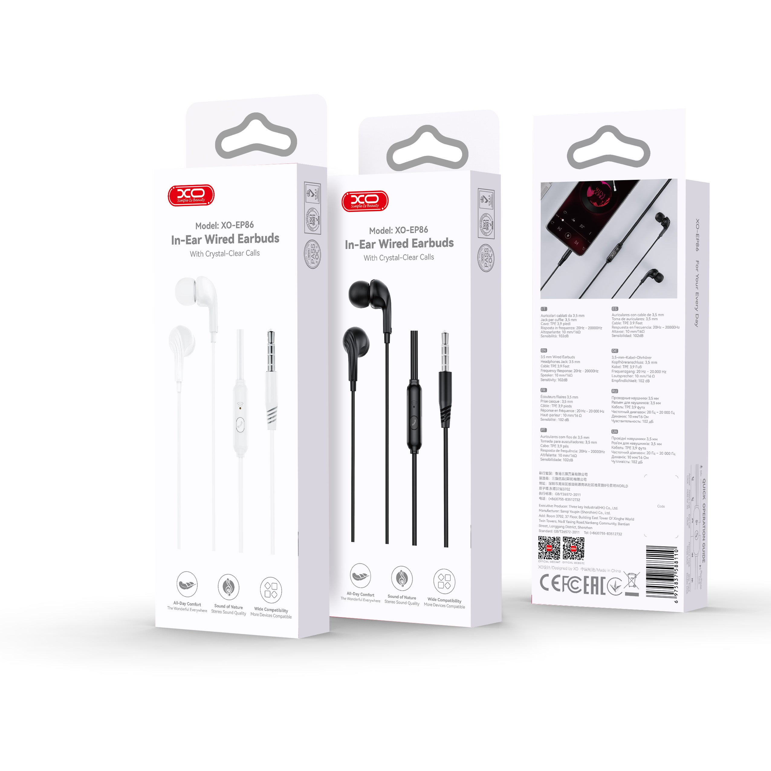 XO wired earphones EP86 jack 3,5mm white