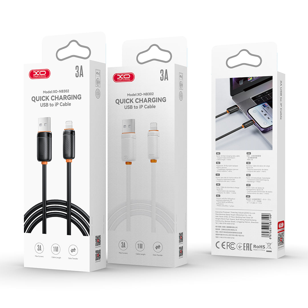XO cable NB302 USB - USB-C 1,0m 3A black