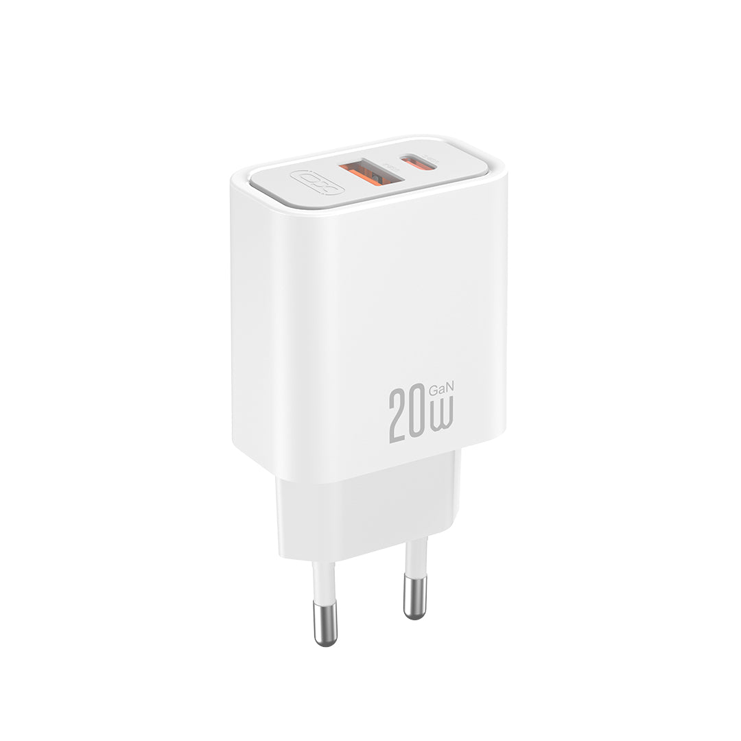 XO wall charger CE40 PD 20W 1x USB-C 1x USB white + cable USB-C - USB-C
