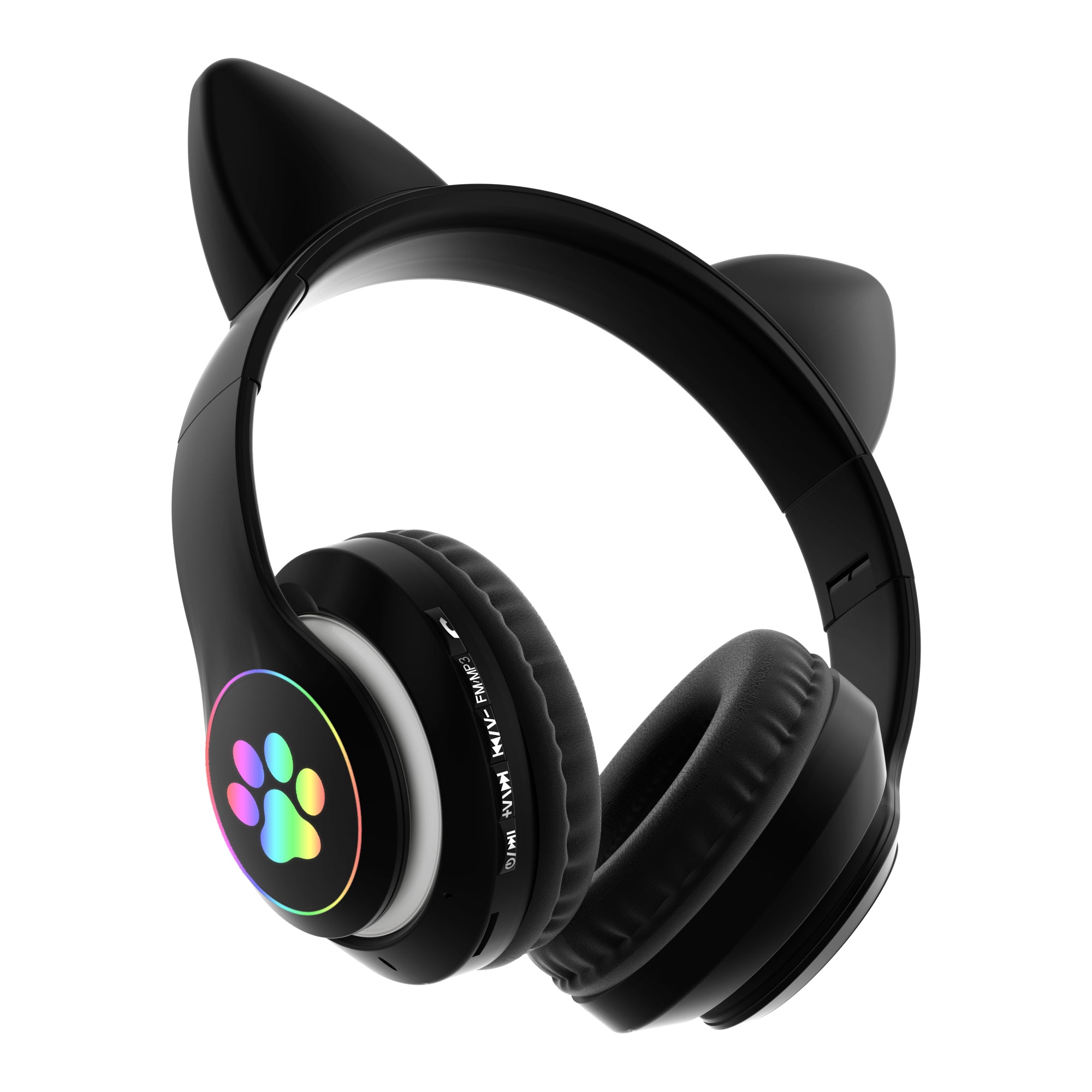 SŁUCHAWKI DLA DZIECI BLUETOOTH LED / KOCIE USZY,  BLACK / CZARNY