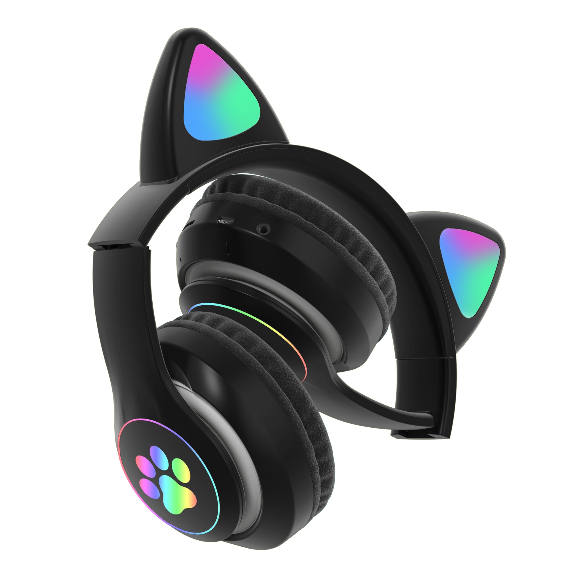 SŁUCHAWKI DLA DZIECI BLUETOOTH LED / KOCIE USZY,  BLACK / CZARNY