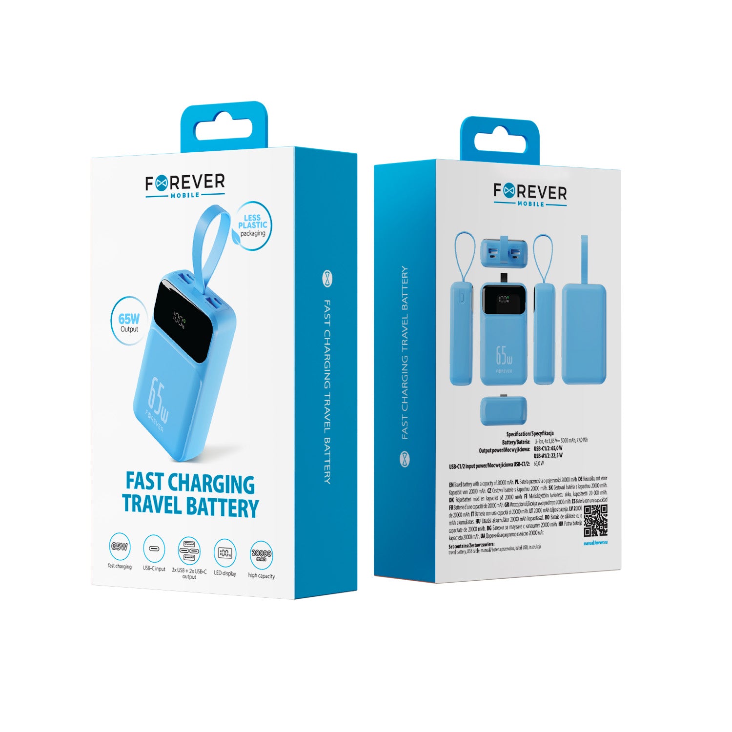 Forever power bank Vibe-TB65 PD QC 65W 20000 mAh sky blue