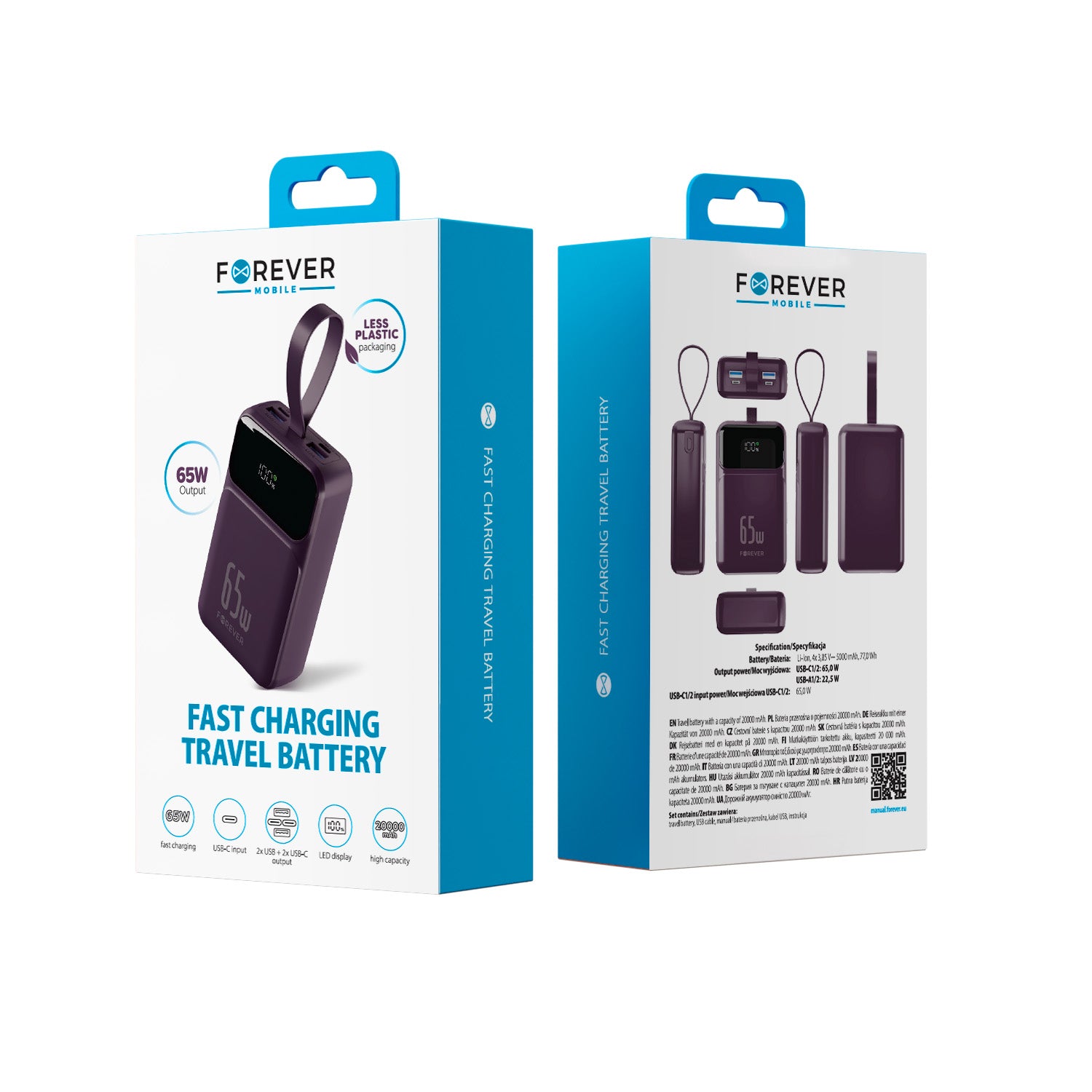 Forever power bank Vibe-TB65 PD QC 65W 20000 mAh dark cherry