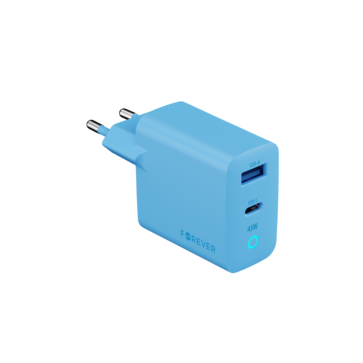 Forever Vibe-TC45AC GaN PD QC charger 1x USB-C 1x USB 45W blue sky