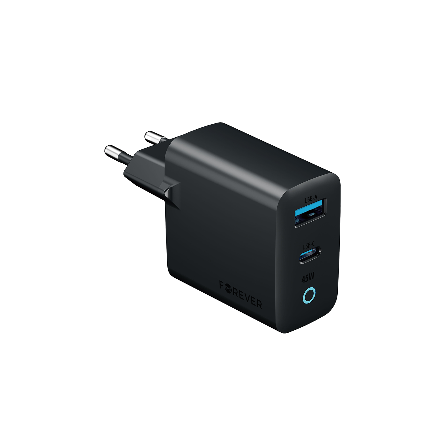 Forever Vibe-TC45AC GaN PD QC charger 1x USB-C 1x USB 45W dark grey