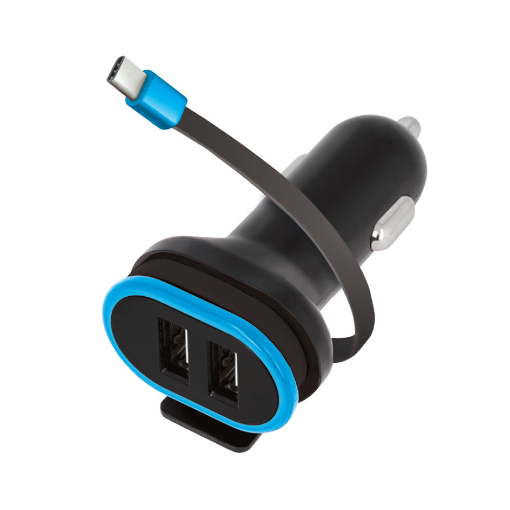 Chargeur voiture Forever CC-02 — 2 ports USB 3A + câble USB-C 0,2 m